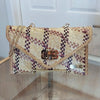 Aria Crossbody Envelope Straw Clutch | Purple and Natural Checker