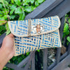 Isla Crossbody Straw Clutch | Blue and Natural