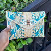 Aria Mini Crossbody Straw Clutch | Aqua and Natural