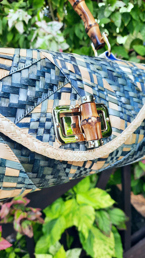 Panache Straw Purse | Blue and Natural