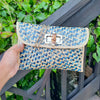 Isla Crossbody Straw Clutch | Blue and Natural